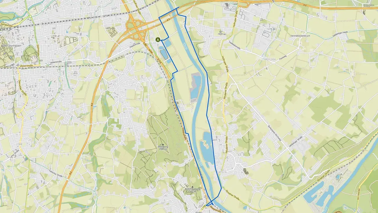 Streckenverlauf des Stadtlauf Bad Oeynhausen entlang der Weser und durch Wohngebiete.