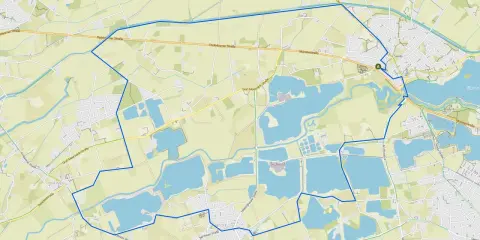 Karte des Lippesee Rundwegs mit vielen Wasserflächen, Straßen und Ortschaften wie Sande und Bentfeld.