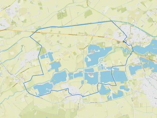 Karte des Lippesee Rundwegs mit vielen Wasserflächen, Straßen und Ortschaften wie Sande und Bentfeld.