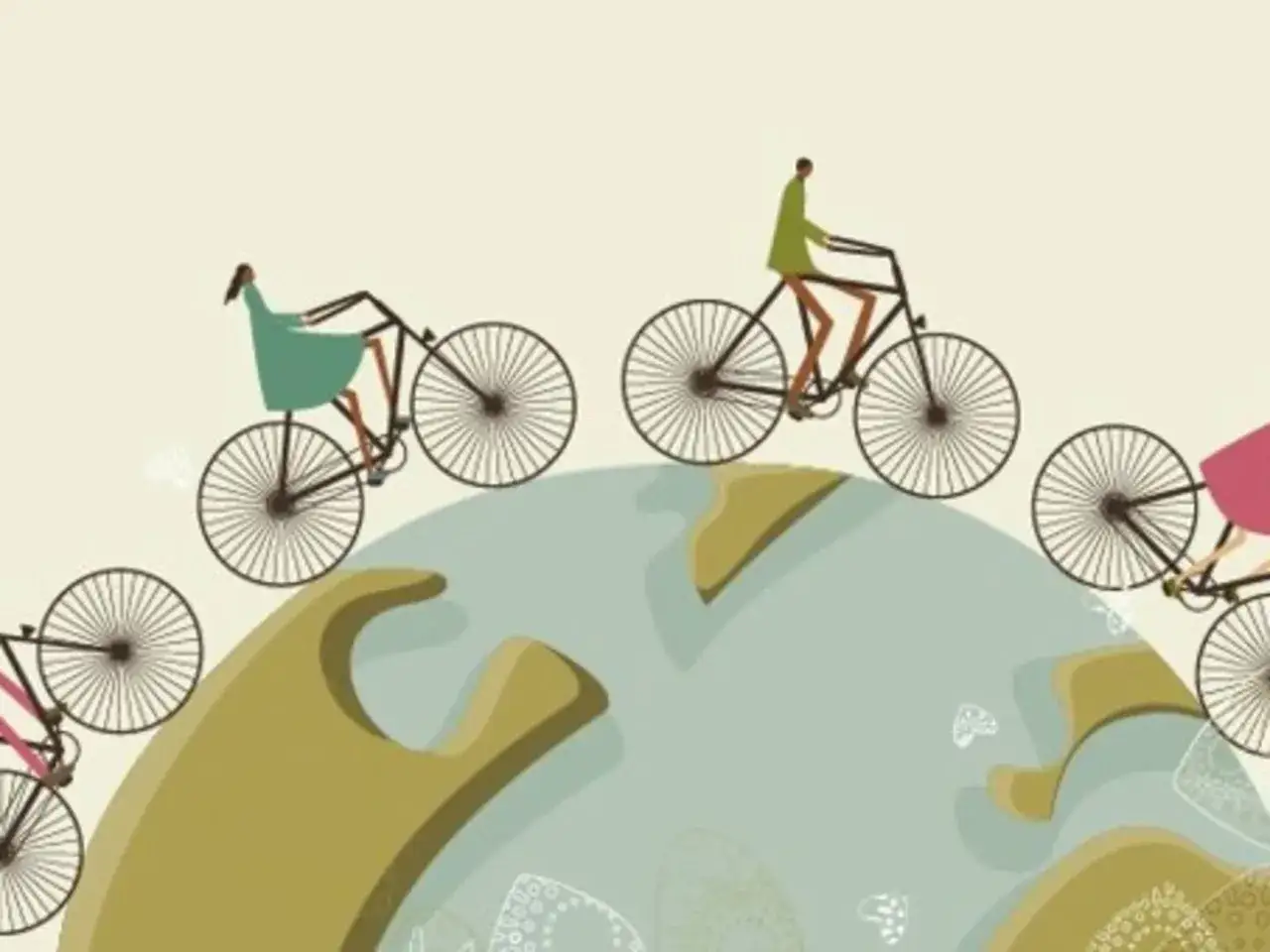 Menschen radeln um die Welt. Illustration zum Welt Fahrrad Tag.